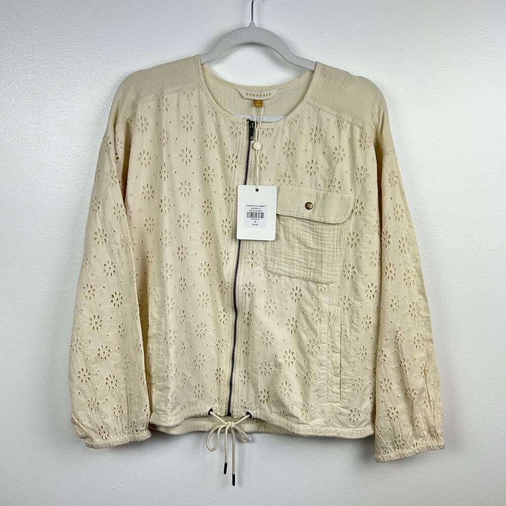 NEW Downeast Wonder Eyelet Bomber Jacket Ivory Cream Size Medium